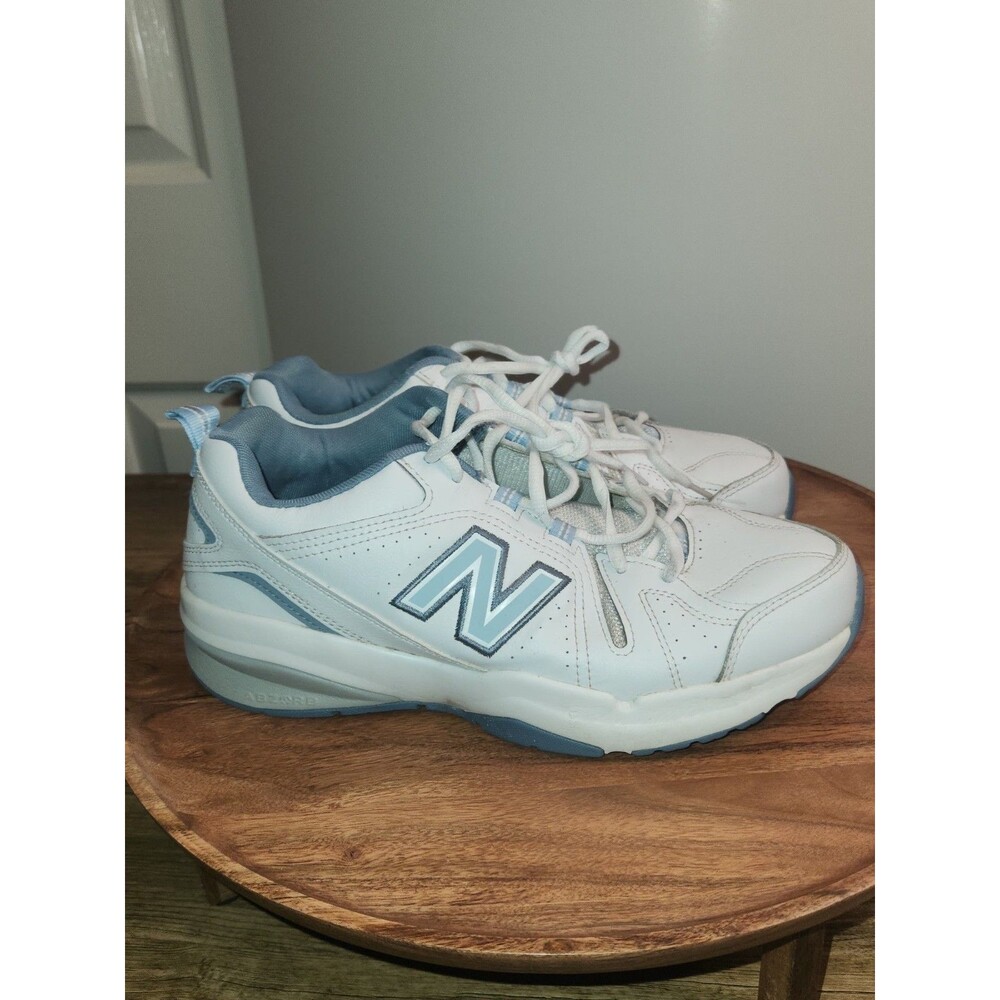 New Balance Women's 608v5 shoes white & blue, leather, Wom US Sz 9.5 & Men's 8